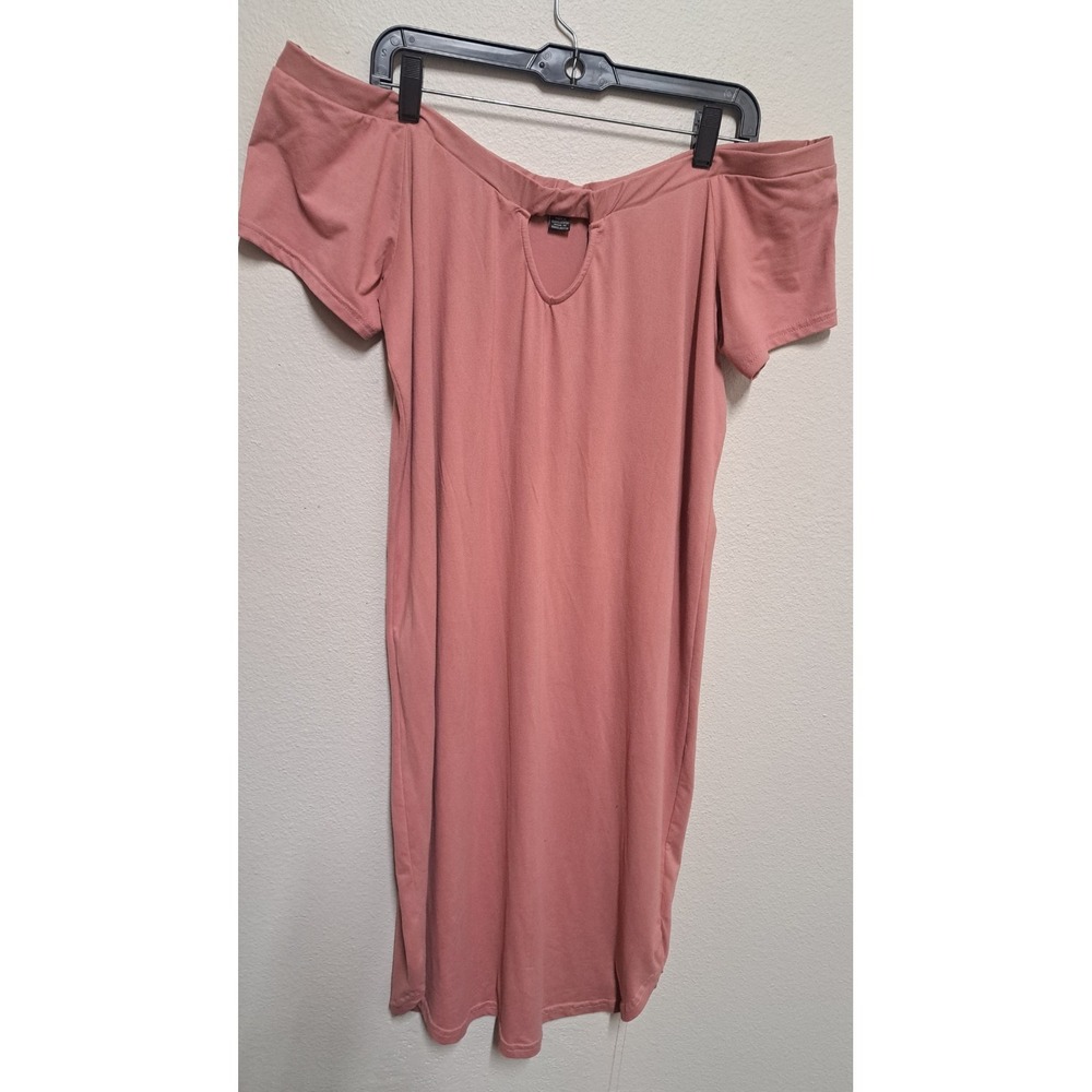 Rouge Collection Women's 3X Dusty Pink Off Shoulder Stretch Casual Dress